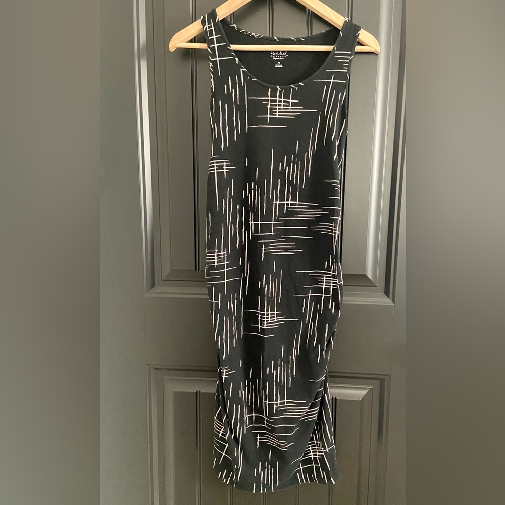 Maternity - fitted black midi dress with pattern